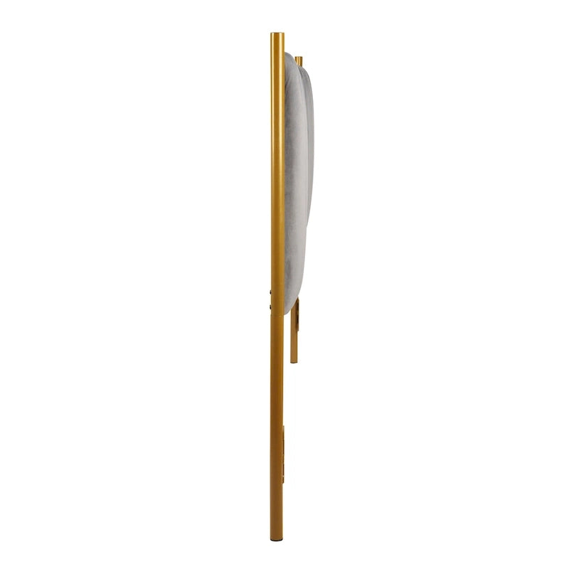 Tête de lit King size en velours capitonné avec motifs verticaux et cadre en métal doré – Crème / Noir / Gris / Vert Sauge