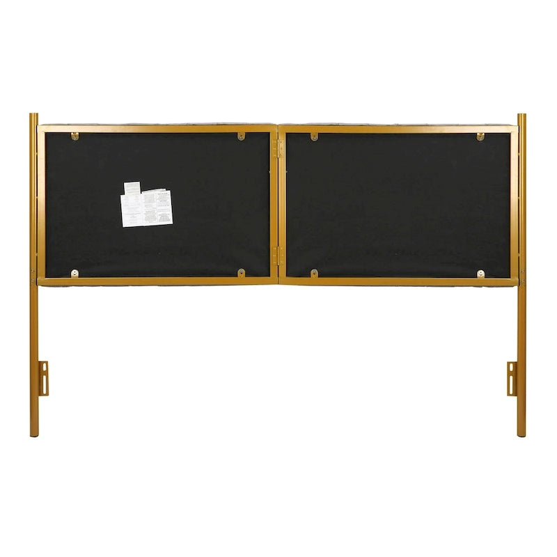 Tête de lit King size en velours capitonné avec motifs verticaux et cadre en métal doré – Crème / Noir / Gris / Vert Sauge