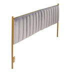Tête de lit King size en velours capitonné avec motifs verticaux et cadre en métal doré – Crème / Noir / Gris / Vert Sauge