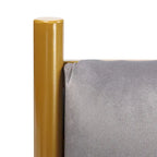 Tête de lit King size en velours capitonné avec motifs verticaux et cadre en métal doré – Crème / Noir / Gris / Vert Sauge