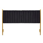 Tête de lit King size en velours capitonné avec motifs verticaux et cadre en métal doré – Crème / Noir / Gris / Vert Sauge