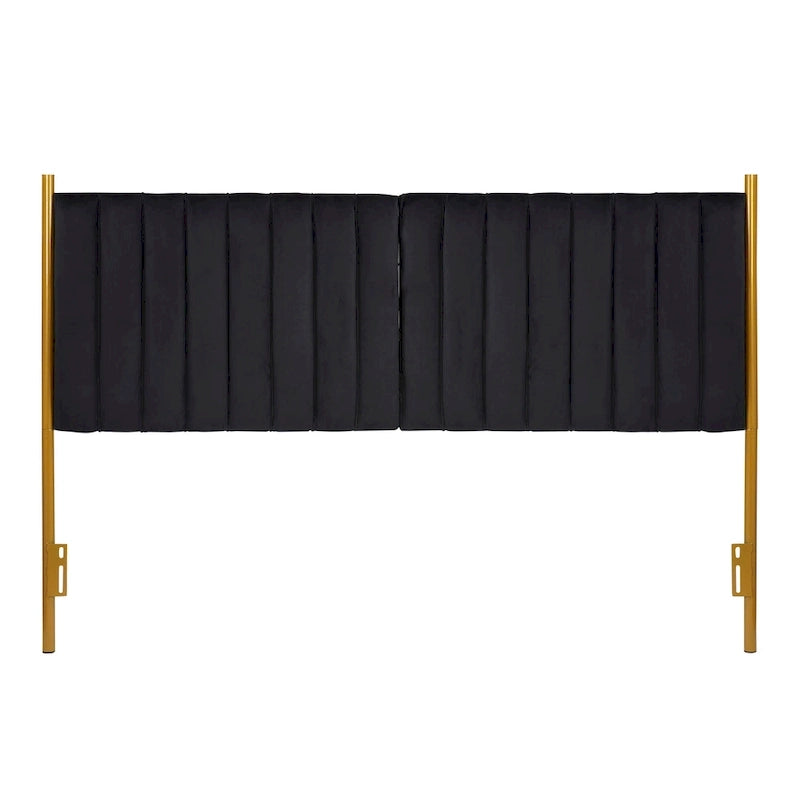 Tête de lit King size en velours capitonné avec motifs verticaux et cadre en métal doré – Crème / Noir / Gris / Vert Sauge