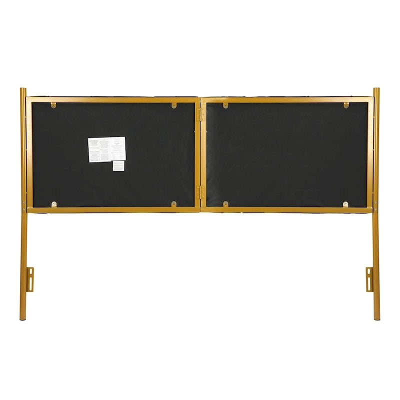 Tête de lit King size en velours capitonné avec motifs verticaux et cadre en métal doré – Crème / Noir / Gris / Vert Sauge