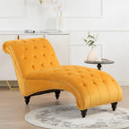 Méridienne sans accoudoirs à capitons avec pieds en bois – Bleu / Noir / Marron / Marron foncé / Jaune / Orange / Blanc – 1 place