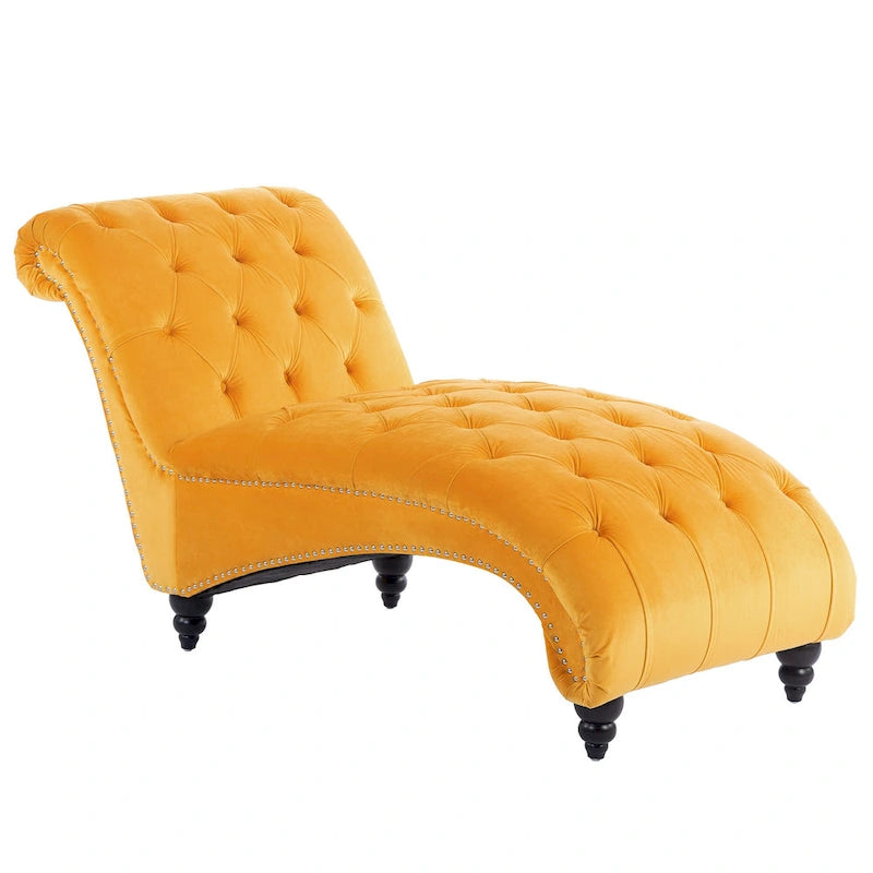 Méridienne sans accoudoirs à capitons avec pieds en bois – Bleu / Noir / Marron / Marron foncé / Jaune / Orange / Blanc – 1 place