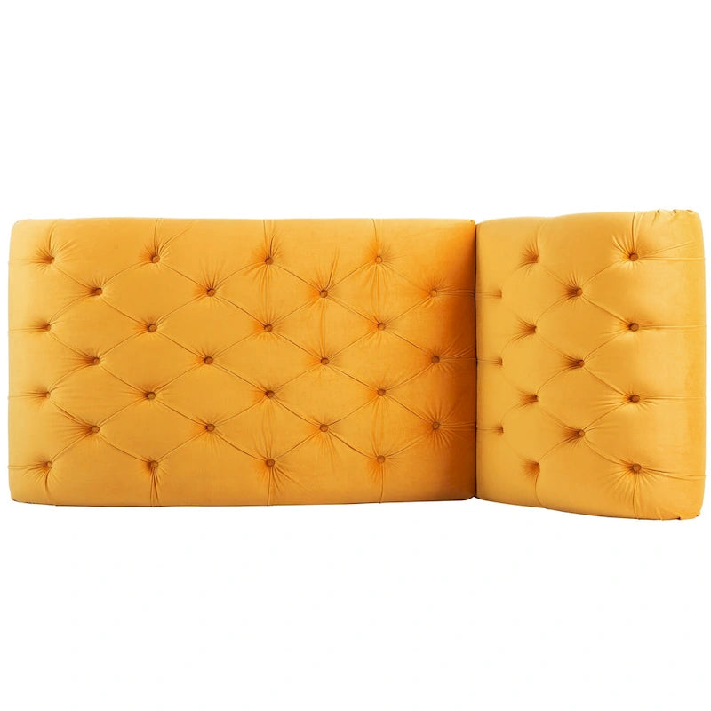 Méridienne sans accoudoirs à capitons avec pieds en bois – Bleu / Noir / Marron / Marron foncé / Jaune / Orange / Blanc – 1 place