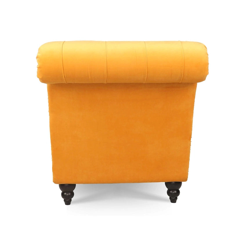 Méridienne sans accoudoirs à capitons avec pieds en bois – Bleu / Noir / Marron / Marron foncé / Jaune / Orange / Blanc – 1 place