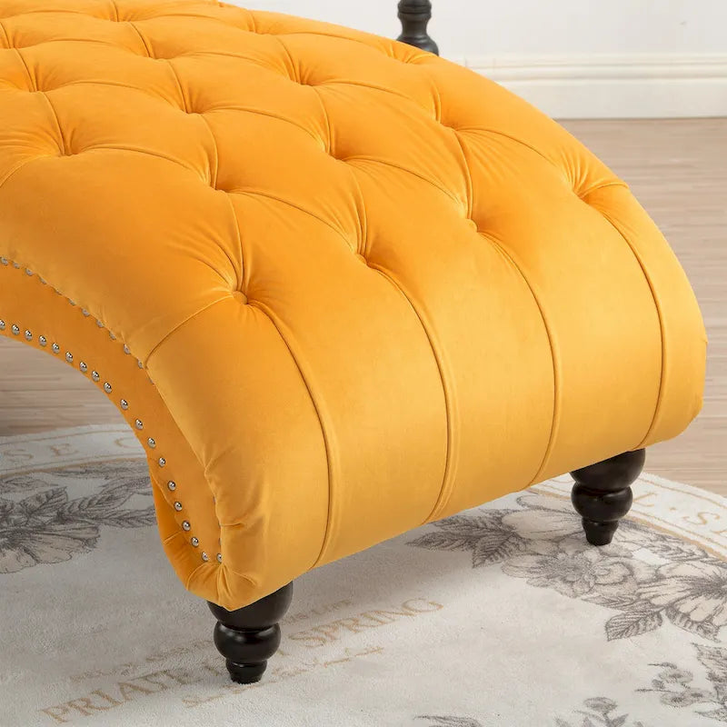 Méridienne sans accoudoirs à capitons avec pieds en bois – Bleu / Noir / Marron / Marron foncé / Jaune / Orange / Blanc – 1 place