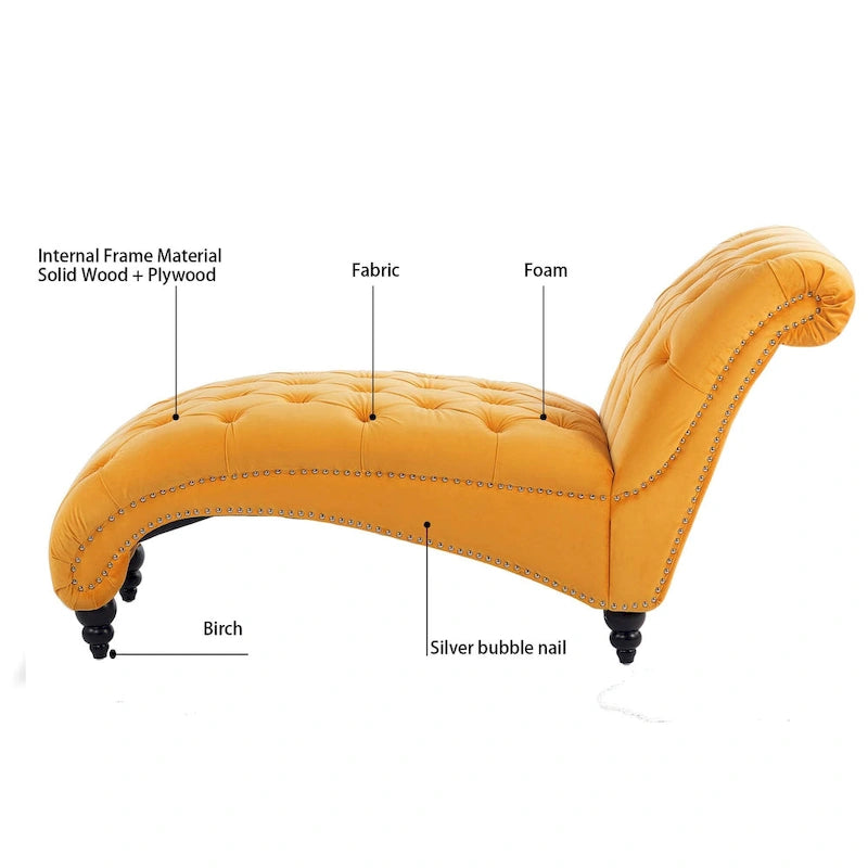 Méridienne sans accoudoirs à capitons avec pieds en bois – Bleu / Noir / Marron / Marron foncé / Jaune / Orange / Blanc – 1 place