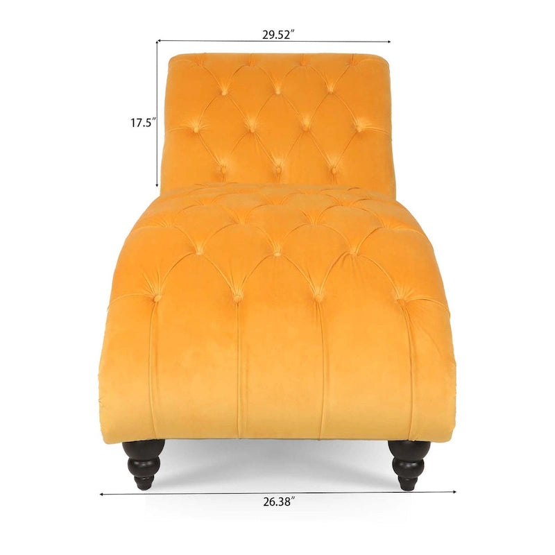 Méridienne sans accoudoirs à capitons avec pieds en bois – Bleu / Noir / Marron / Marron foncé / Jaune / Orange / Blanc – 1 place