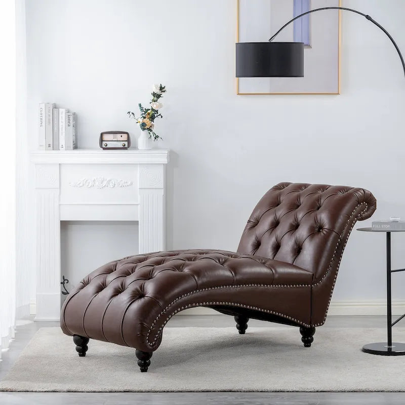 Méridienne sans accoudoirs à capitons avec pieds en bois – Bleu / Noir / Marron / Marron foncé / Jaune / Orange / Blanc – 1 place