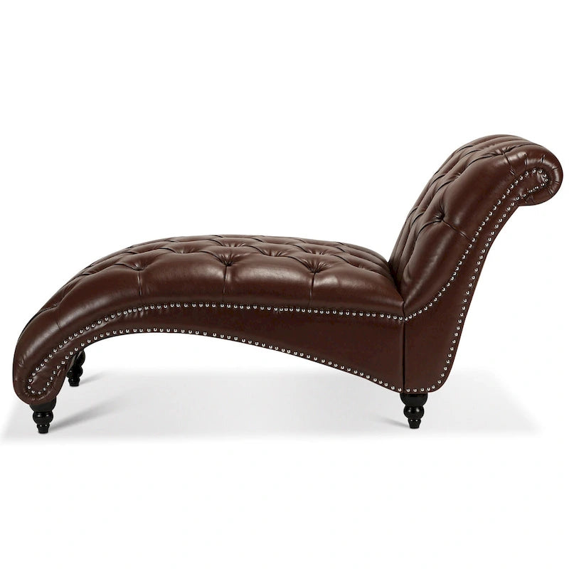 Méridienne sans accoudoirs à capitons avec pieds en bois – Bleu / Noir / Marron / Marron foncé / Jaune / Orange / Blanc – 1 place