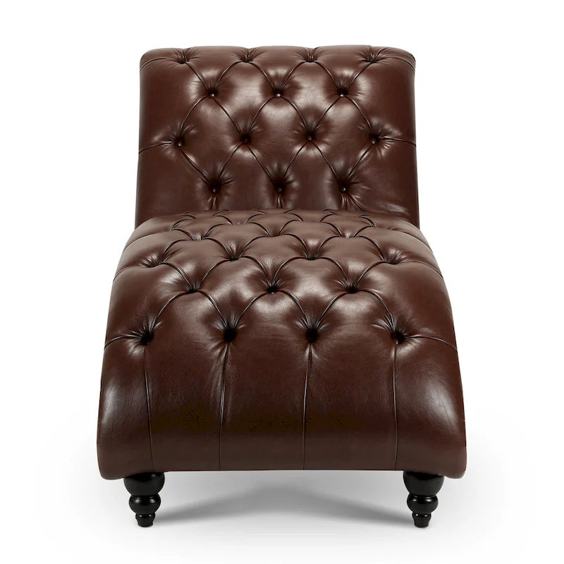 Méridienne sans accoudoirs à capitons avec pieds en bois – Bleu / Noir / Marron / Marron foncé / Jaune / Orange / Blanc – 1 place