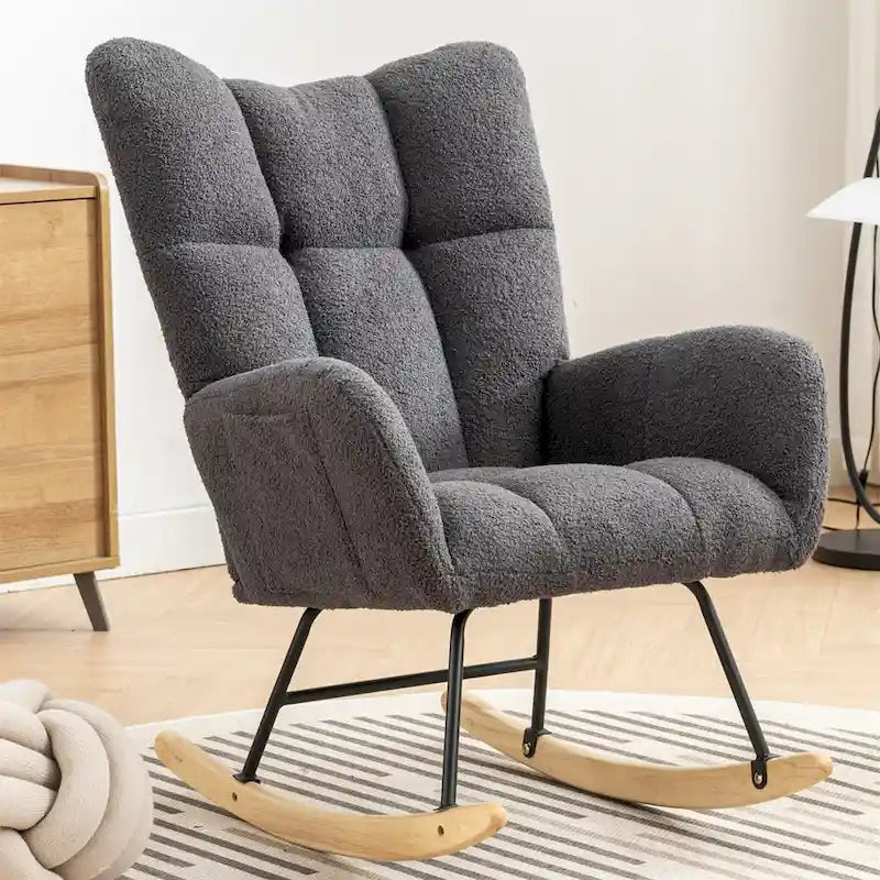 Velvet Upholstered Glider Rocking Chair with High Backrest – Multiple Colors – 1-Seater