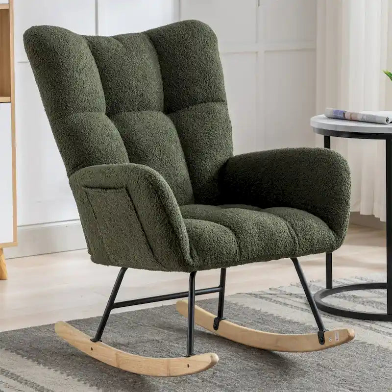 Velvet Upholstered Glider Rocking Chair with High Backrest – Multiple Colors – 1-Seater