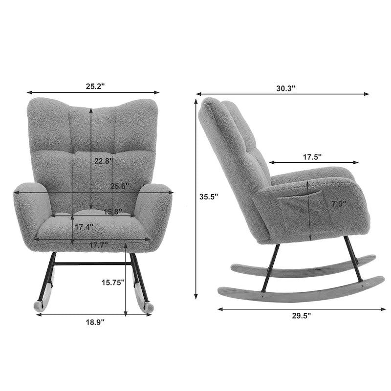 Fauteuil à bascule planeur rembourré en velours avec dossier haut – Plusieurs couleurs – 1 place