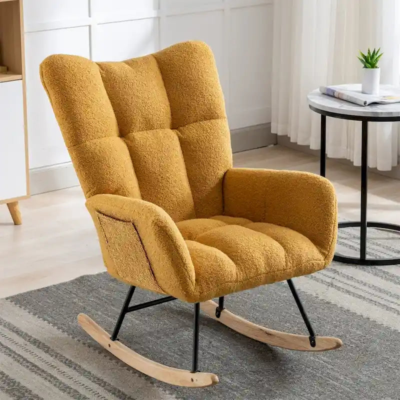 Fauteuil à bascule planeur rembourré en velours avec dossier haut – Plusieurs couleurs – 1 place