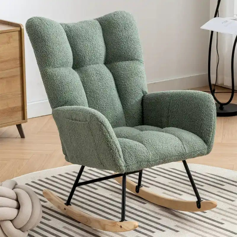 Fauteuil à bascule planeur rembourré en velours avec dossier haut – Plusieurs couleurs – 1 place