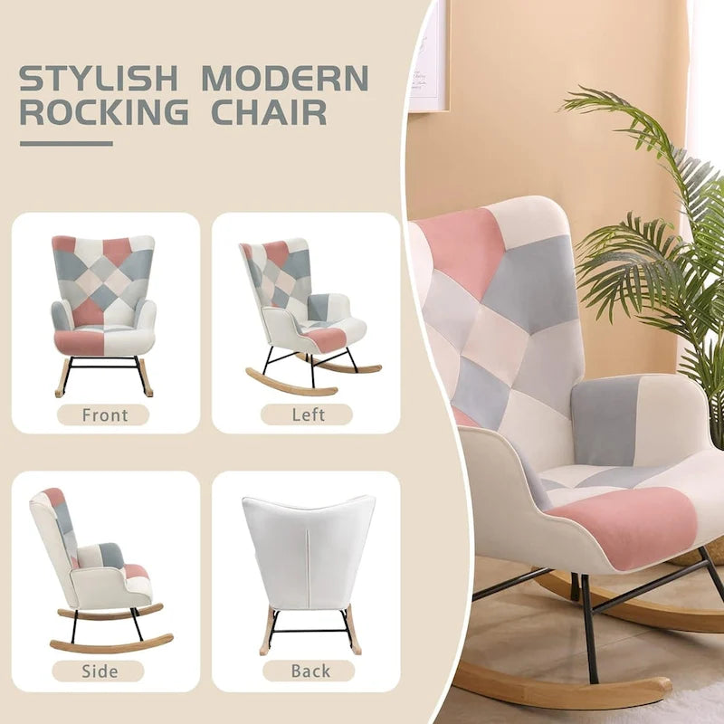 Fauteuil à bascule planeur rembourré en velours avec dossier haut – Plusieurs couleurs – 1 place