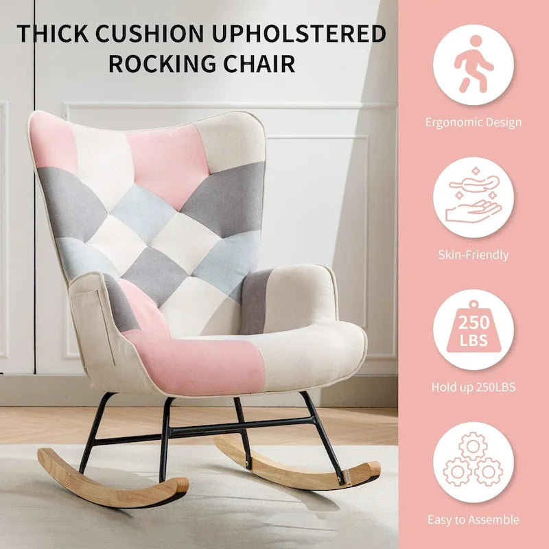 Fauteuil à bascule planeur rembourré en velours avec dossier haut – Plusieurs couleurs – 1 place