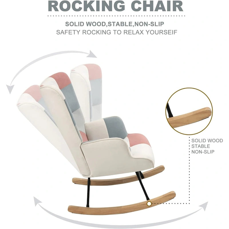 Fauteuil à bascule planeur rembourré en velours avec dossier haut – Plusieurs couleurs – 1 place