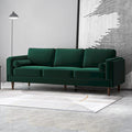 Canapé 3 places en velours vert/orange, dossier capitonné, style Mid-century Modern