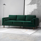 Canapé 3 places en velours vert/orange, dossier capitonné, style Mid-century Modern