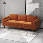 Canapé 3 places en velours vert/orange, dossier capitonné, style Mid-century Modern