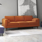 Canapé 3 places en velours vert/orange, dossier capitonné, style Mid-century Modern