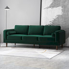 Canapé 3 places en velours vert/orange, dossier capitonné, style Mid-century Modern