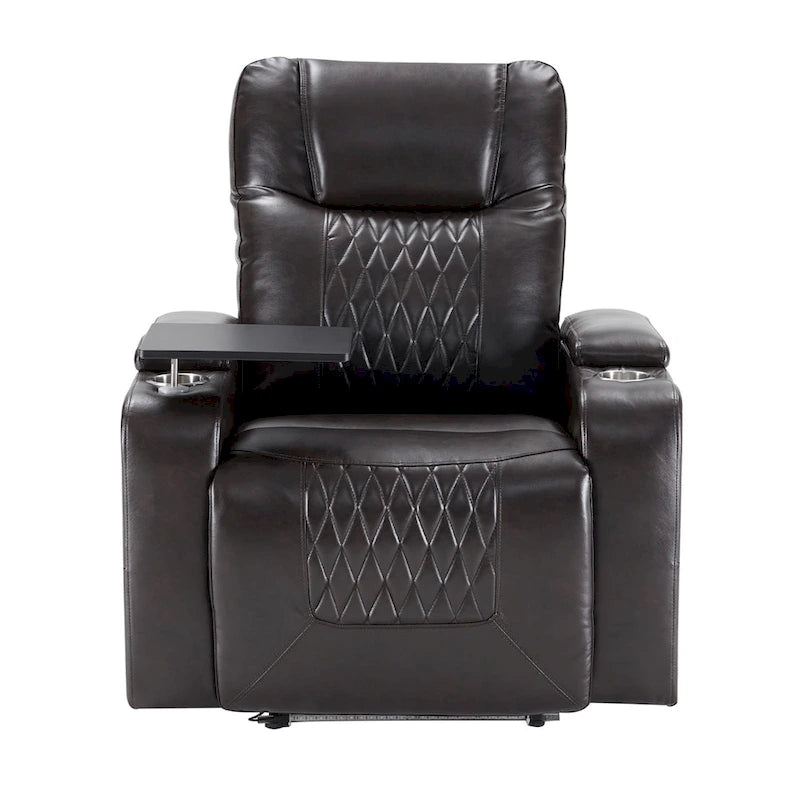 Fauteuil inclinable électrique en cuir PU avec port USB et tablette pivotante – Marron clair / Marron / Noir – 1 place