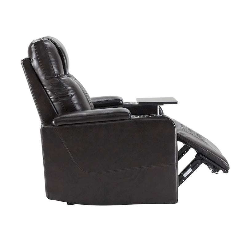 Fauteuil inclinable électrique en cuir PU avec port USB et tablette pivotante – Marron clair / Marron / Noir – 1 place