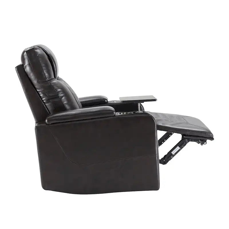 Fauteuil inclinable électrique en cuir PU avec port USB et tablette pivotante – Marron clair / Marron / Noir – 1 place