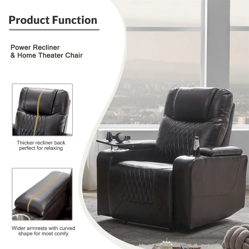 Fauteuil inclinable électrique en cuir PU avec port USB et tablette pivotante – Marron clair / Marron / Noir – 1 place