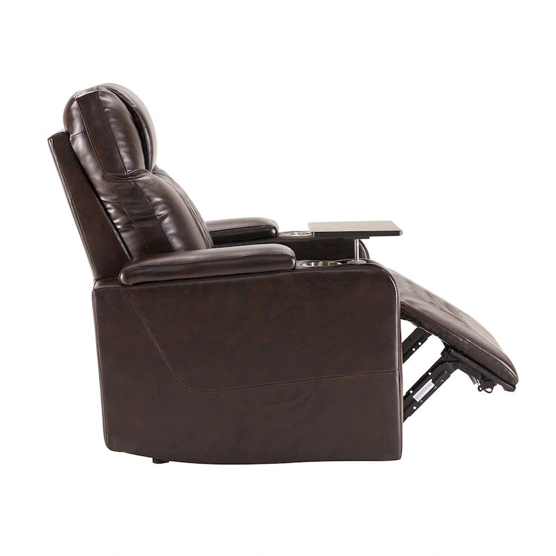 Fauteuil inclinable électrique en cuir PU avec port USB et tablette pivotante – Marron clair / Marron / Noir – 1 place