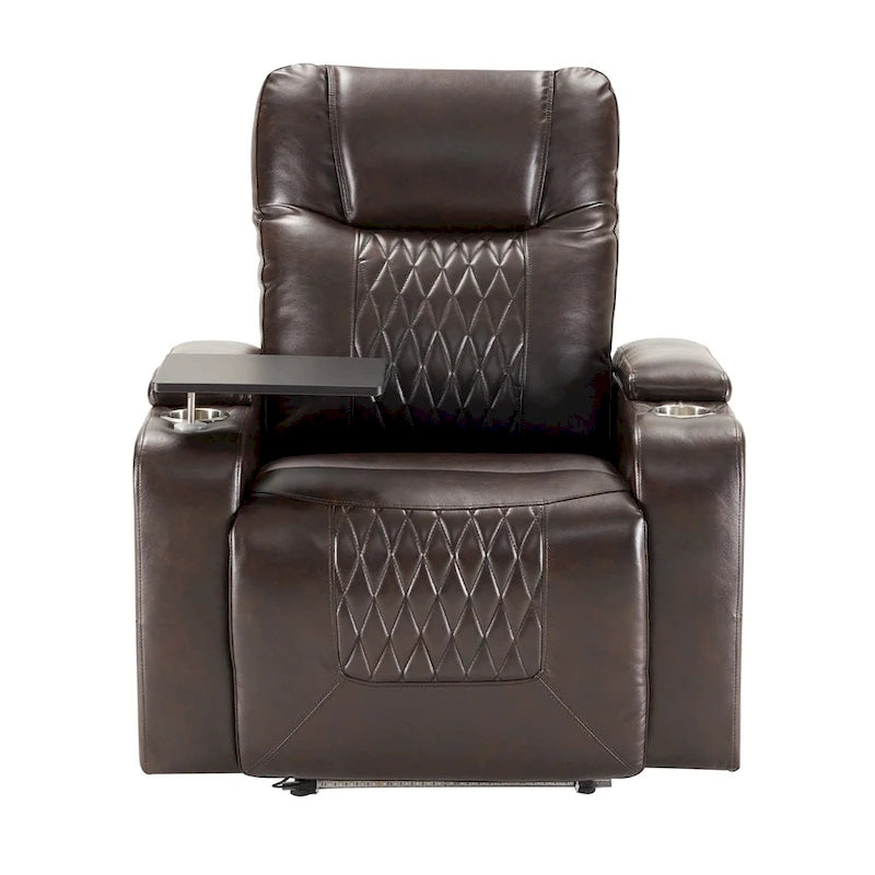 Fauteuil inclinable électrique en cuir PU avec port USB et tablette pivotante – Marron clair / Marron / Noir – 1 place