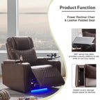 Fauteuil inclinable électrique en cuir PU avec port USB et tablette pivotante – Marron clair / Marron / Noir – 1 place