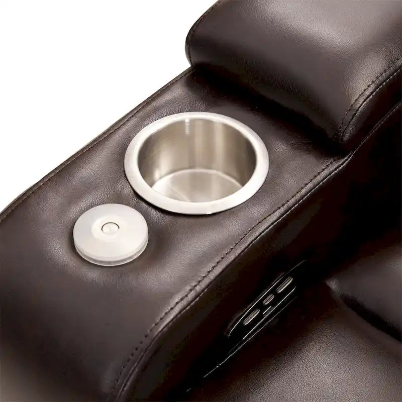 Fauteuil inclinable électrique en cuir PU avec port USB et tablette pivotante – Marron clair / Marron / Noir – 1 place