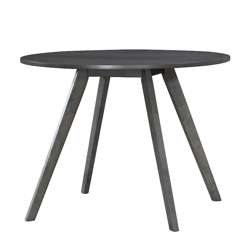 Table à manger ronde en placage bois avec pieds inclinés – Noyer / Chêne naturel / Gris – 4 places