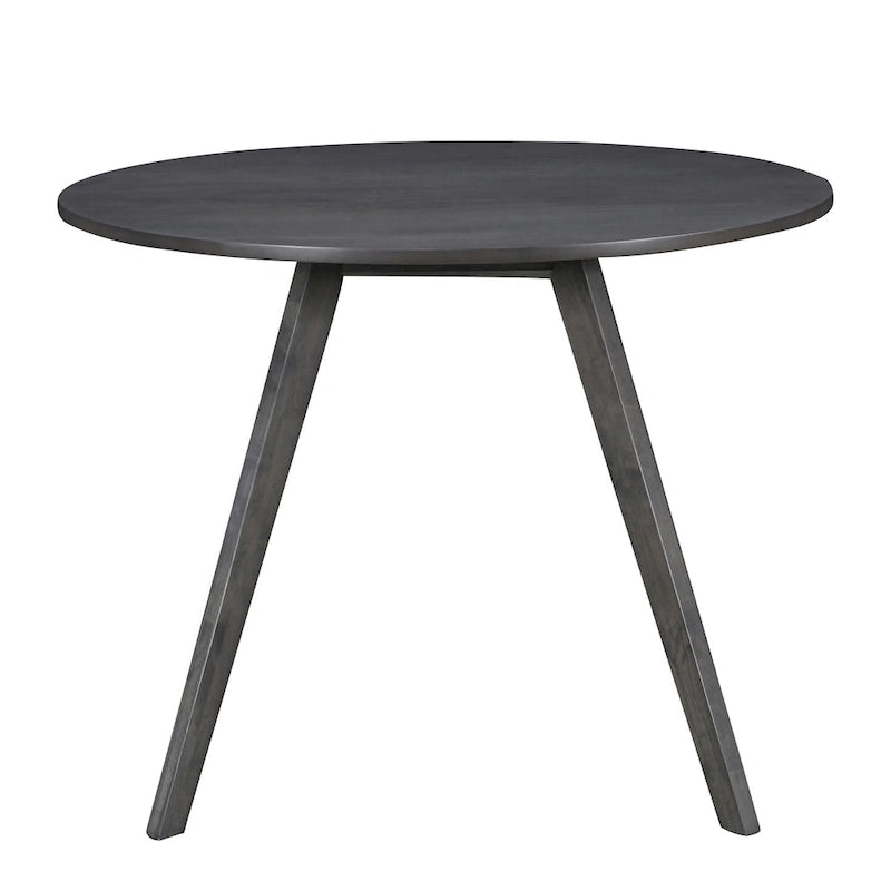 Table à manger ronde en placage bois avec pieds inclinés – Noyer / Chêne naturel / Gris – 4 places