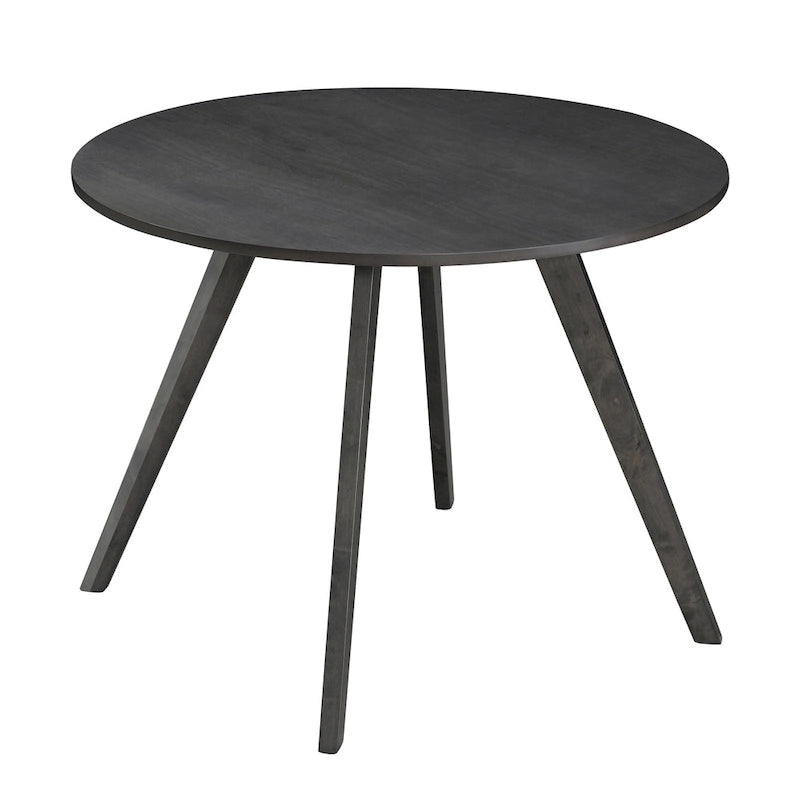 Table à manger ronde en placage bois avec pieds inclinés – Noyer / Chêne naturel / Gris – 4 places