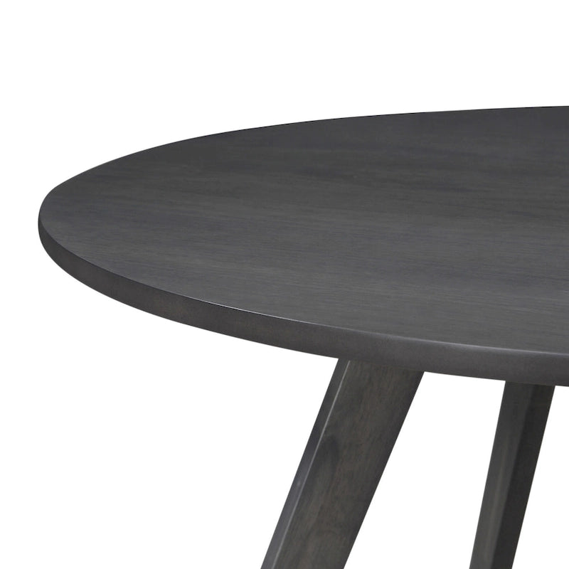 Table à manger ronde en placage bois avec pieds inclinés – Noyer / Chêne naturel / Gris – 4 places