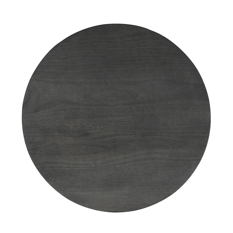 Table à manger ronde en placage bois avec pieds inclinés – Noyer / Chêne naturel / Gris – 4 places