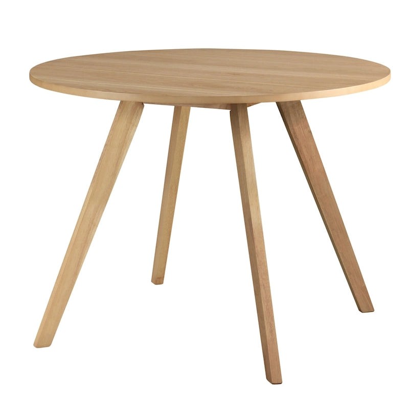 Table à manger ronde en placage bois avec pieds inclinés – Noyer / Chêne naturel / Gris – 4 places