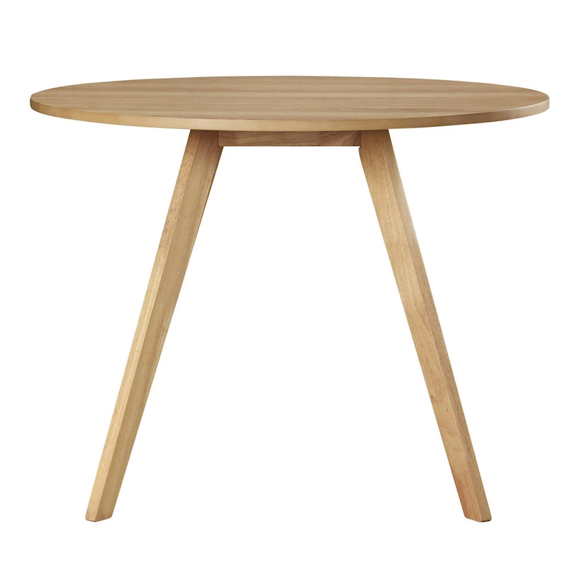 Table à manger ronde en placage bois avec pieds inclinés – Noyer / Chêne naturel / Gris – 4 places