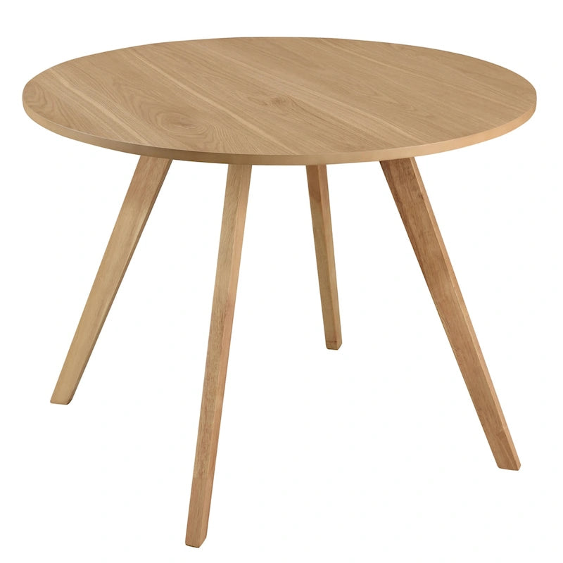 Table à manger ronde en placage bois avec pieds inclinés – Noyer / Chêne naturel / Gris – 4 places