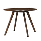 Table à manger ronde en placage bois avec pieds inclinés – Noyer / Chêne naturel / Gris – 4 places