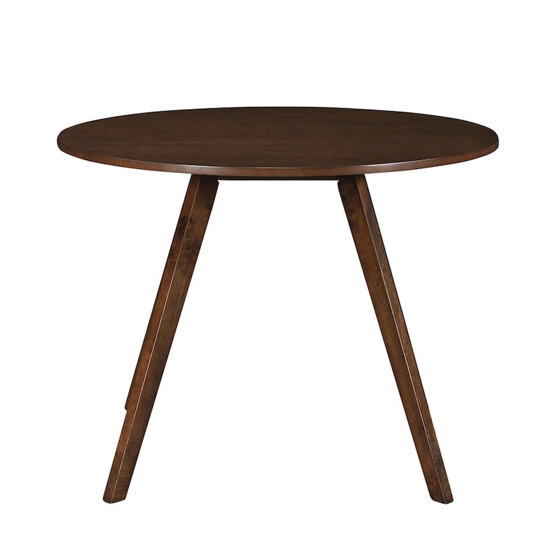 Table à manger ronde en placage bois avec pieds inclinés – Noyer / Chêne naturel / Gris – 4 places
