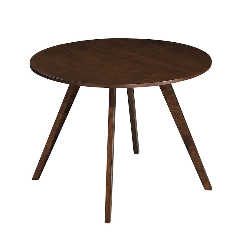 Table à manger ronde en placage bois avec pieds inclinés – Noyer / Chêne naturel / Gris – 4 places