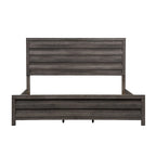 Lit king-size avec tête de lit à lattes en bois et support central à lattes – Greystone (gris moyen)